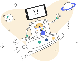 3 disruptive marketing techniques employed by these fearless FinTechs - image shows Artie the Articulate robot on a rocketship