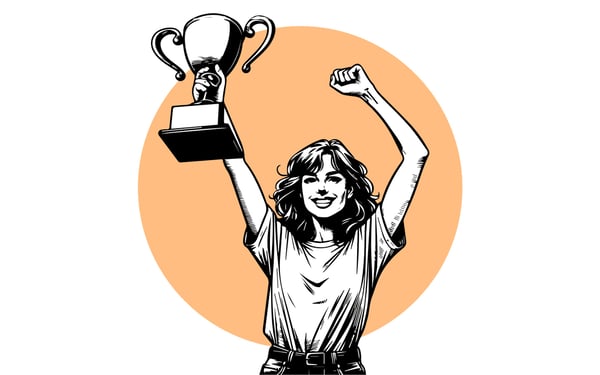 Articulate Marketing is accredited IIP’s We Invest In People Gold! Image of a woman holding up a trophy