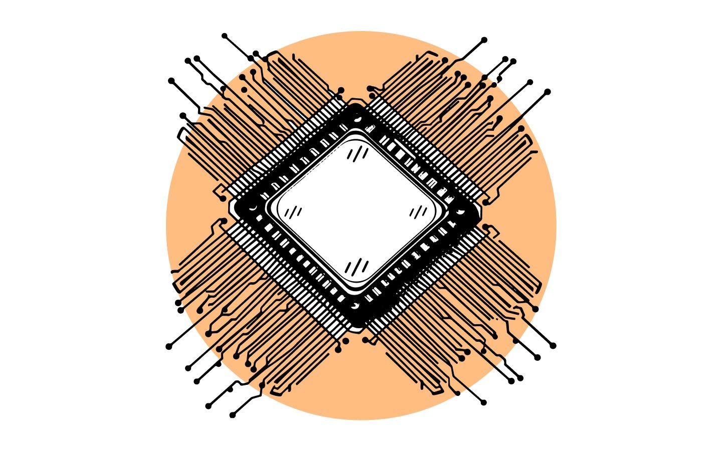 An electronic chip on a circuit board