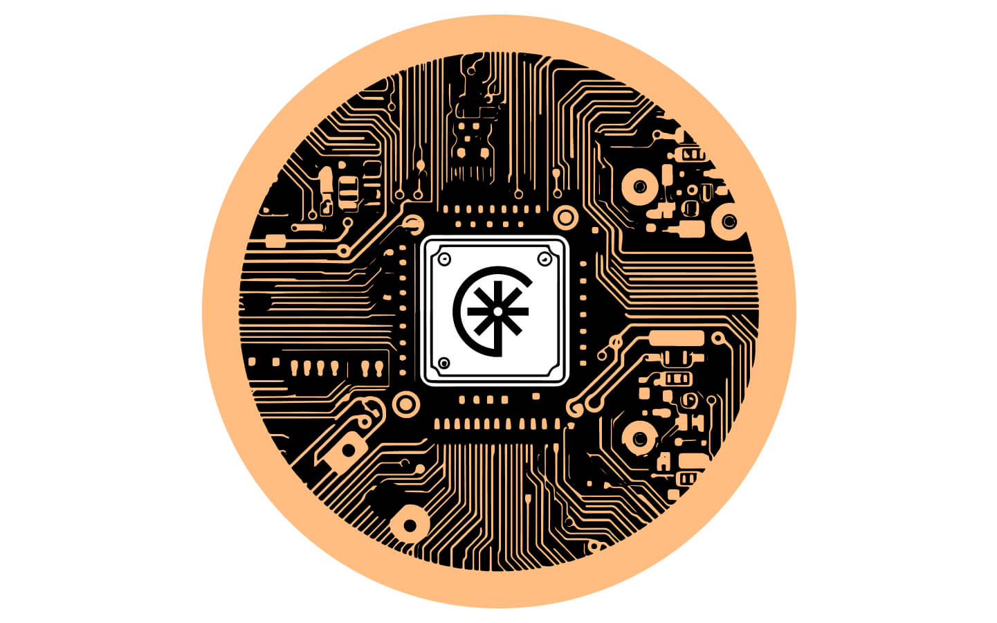 A electronic chip on a circuit board with the Concord logo mark on the chip