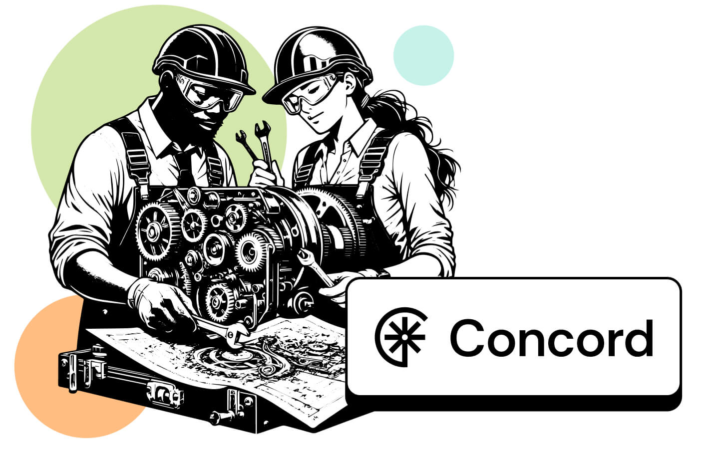 Two engineers working on the Difference Engine being built for Concord