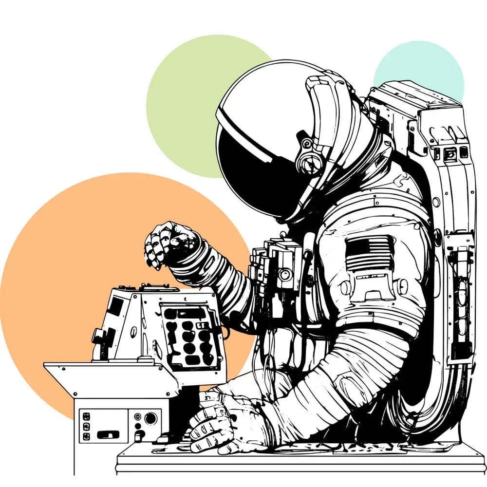 Spaceman fixing a machine