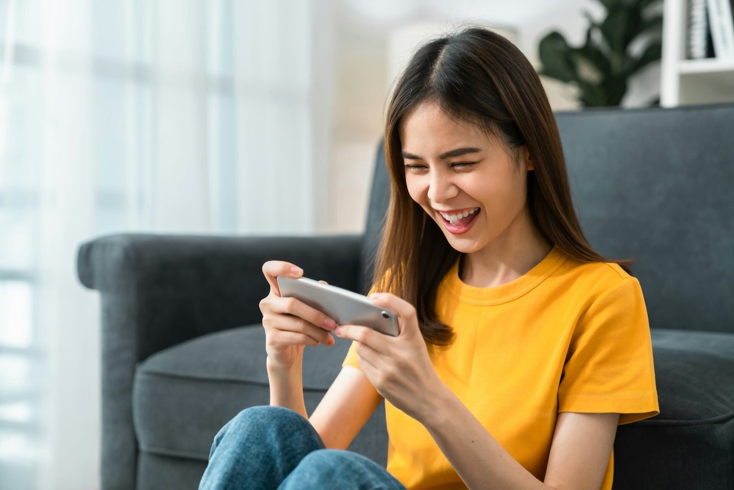 Woman using social media on her phone