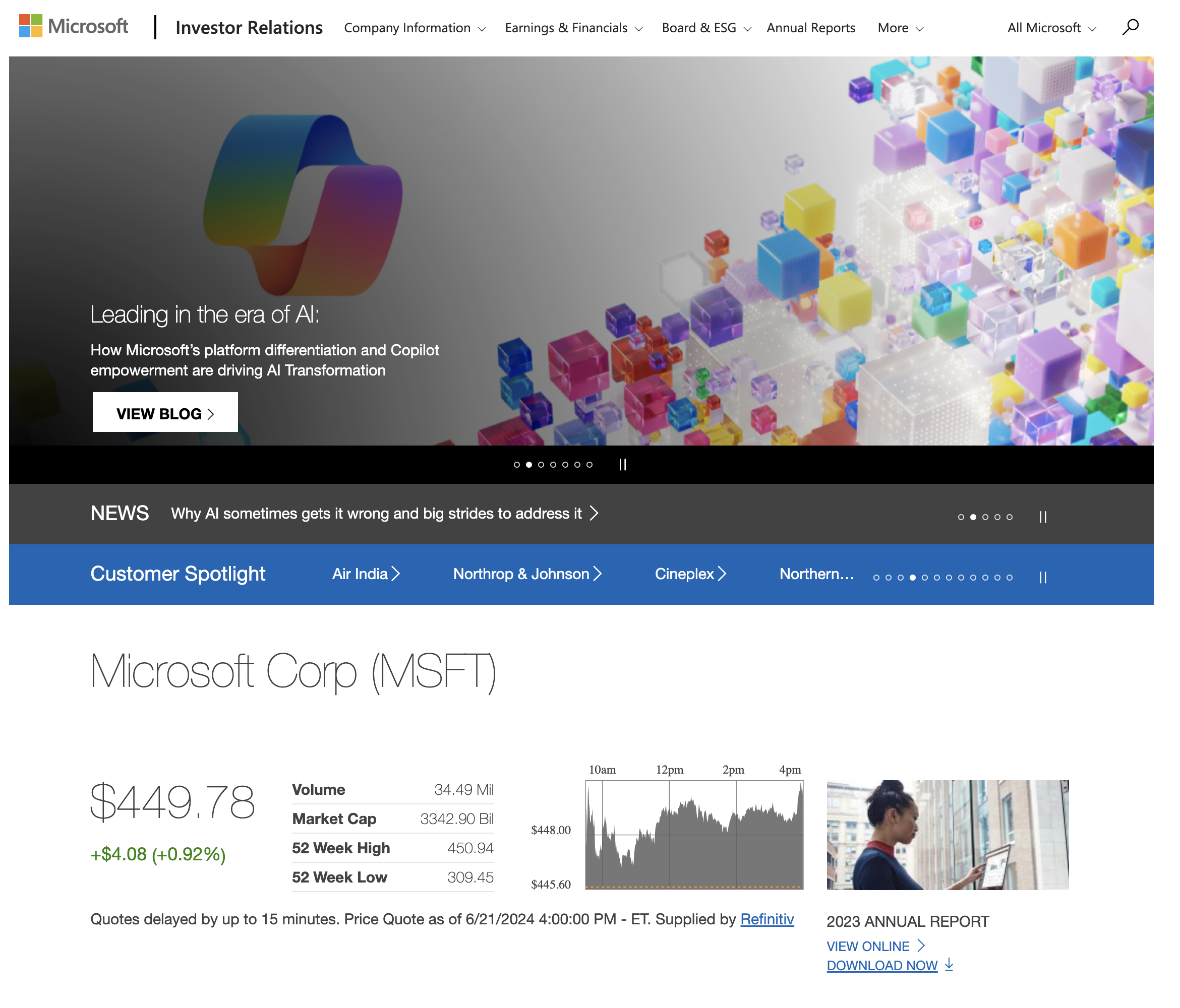 Microsoft's IR page